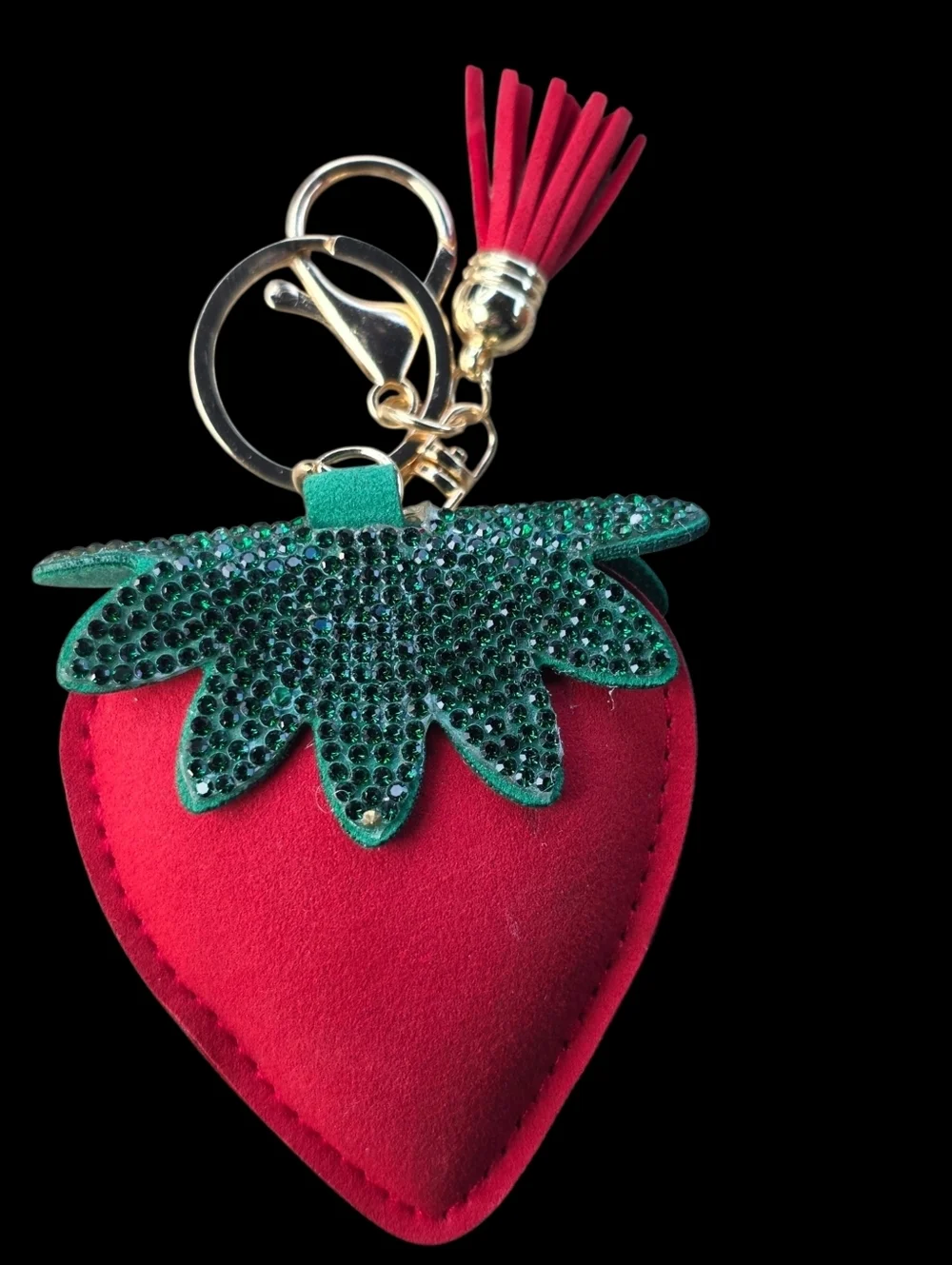 Crystal Strawberry Bag Charm Keychain with Tassel